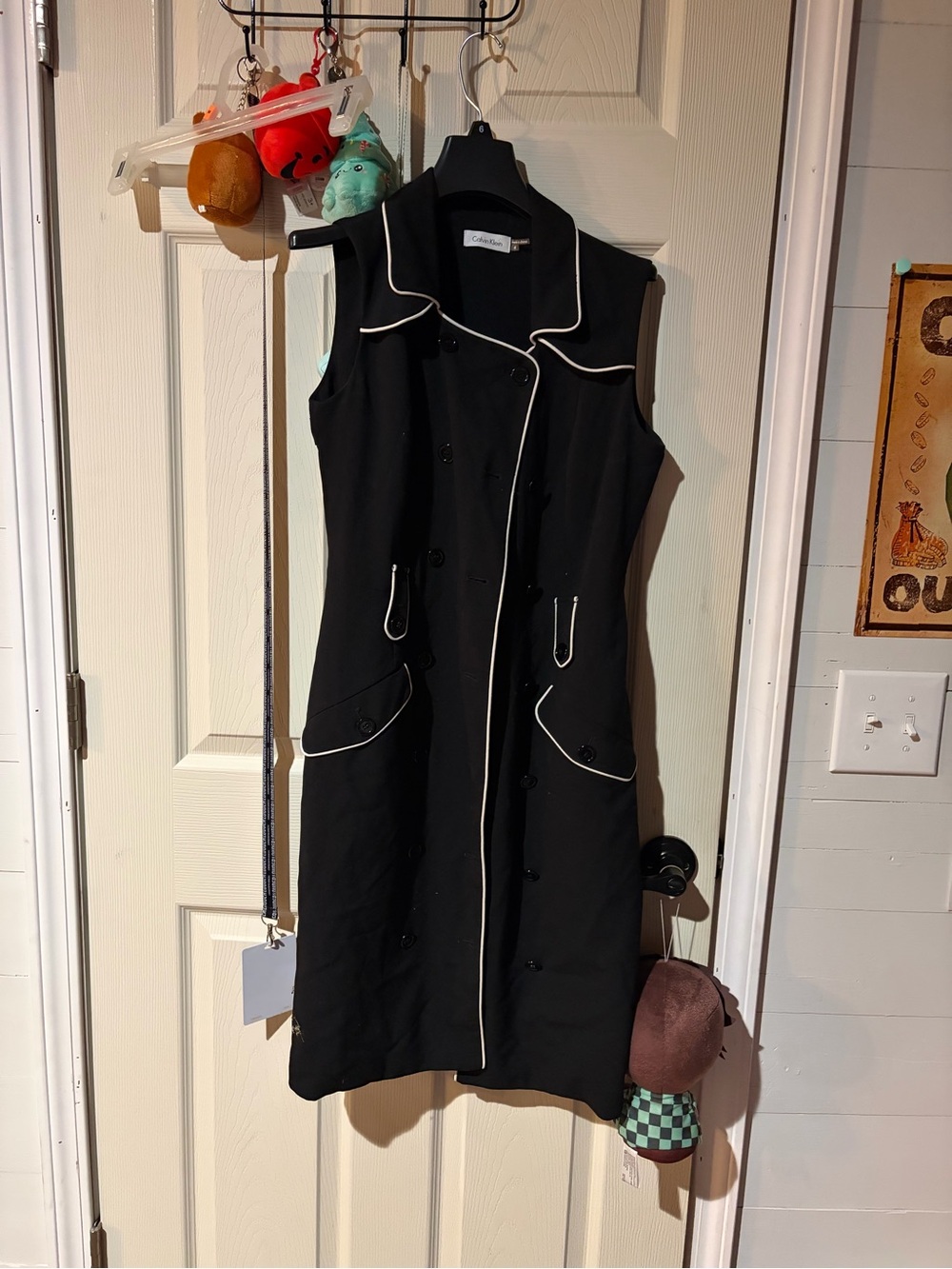 Calvin Klein Black Sleeveless Shift Dress with White Piping